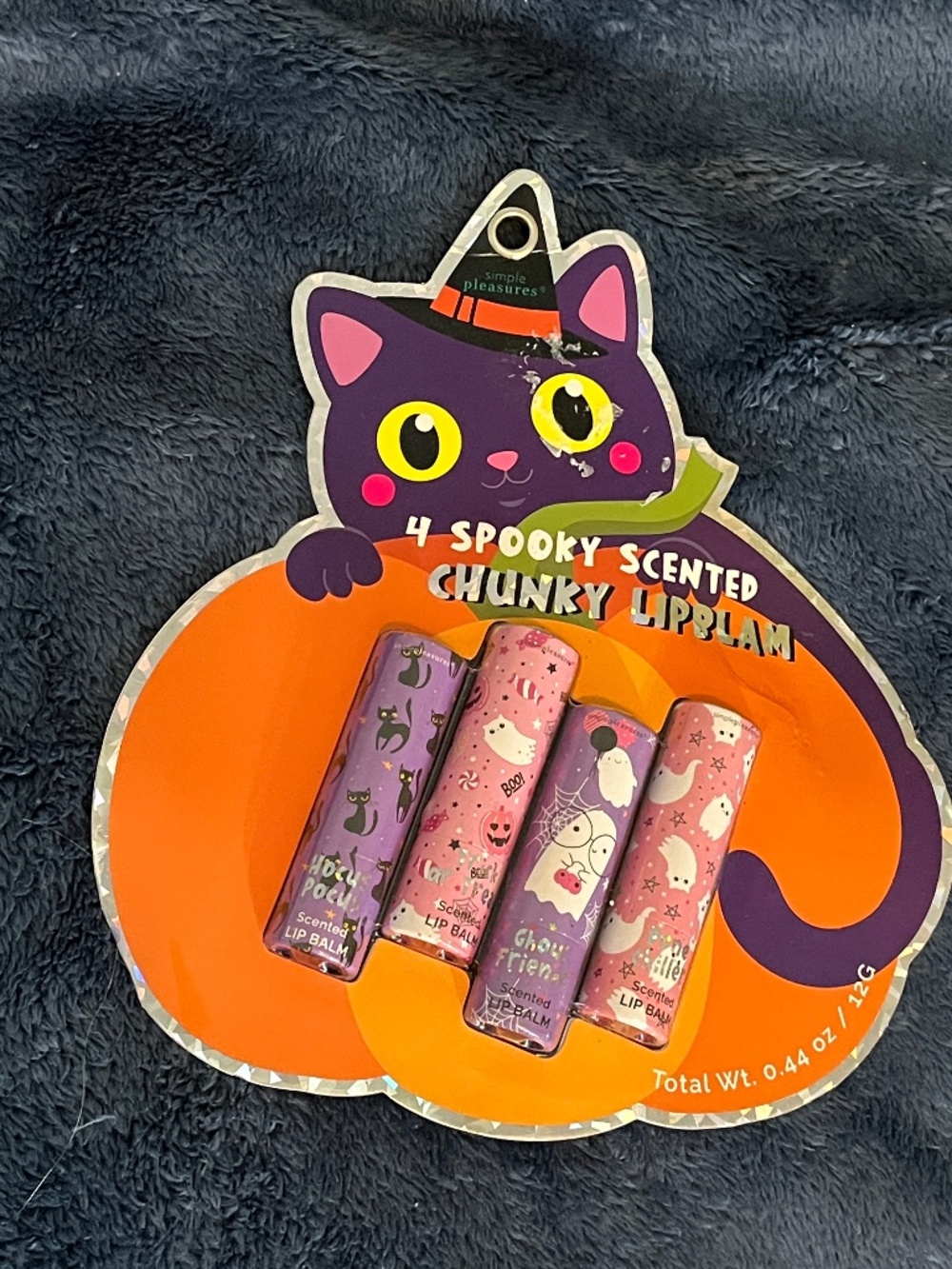 Simple Pleasures Halloween 4 Scented Chunky Lip Balm Set Cats Ghosts NWT